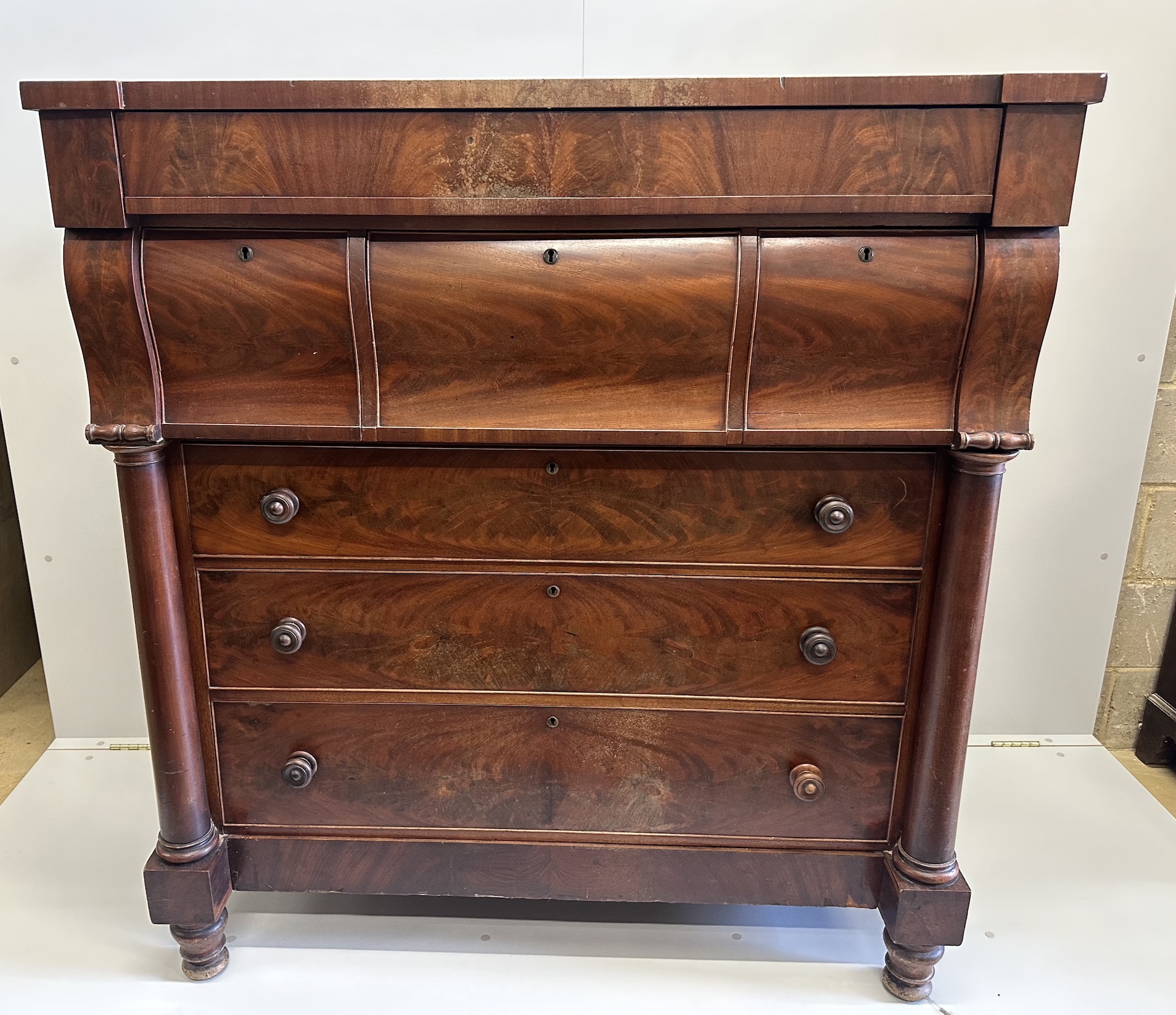 A Victorian mahogany Scottish chest, width 127cm, depth 56cm, height 135cm